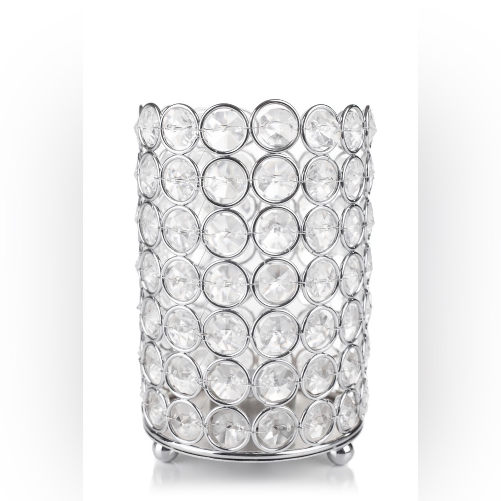 Crystal Accent Candle Holder - Silver